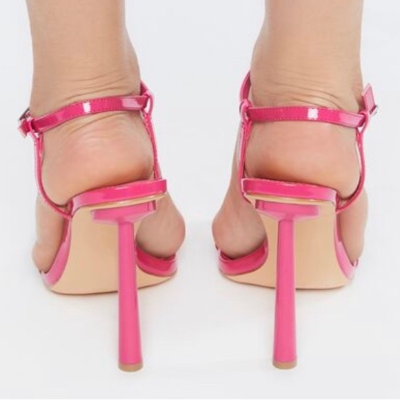 NEW HOT PINK PATENT Strappy Square Toe Heels - Picture 3 of 4
